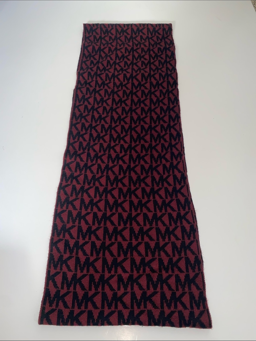 Michael Kors Burgundy and Black MK Logo Maxi Skirt